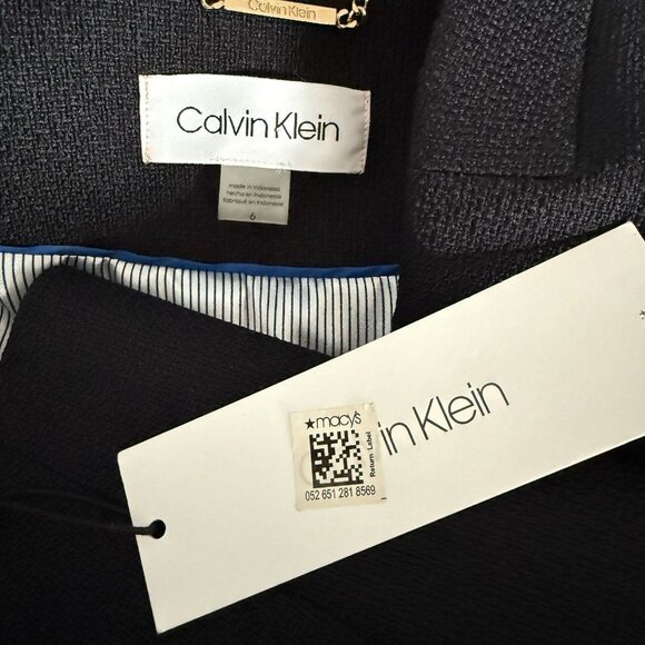 Calvin Klein Textured Open Front Jacket Gold Button Blazer Dark Navy Blue Sz 6 - Picture 7 of 8